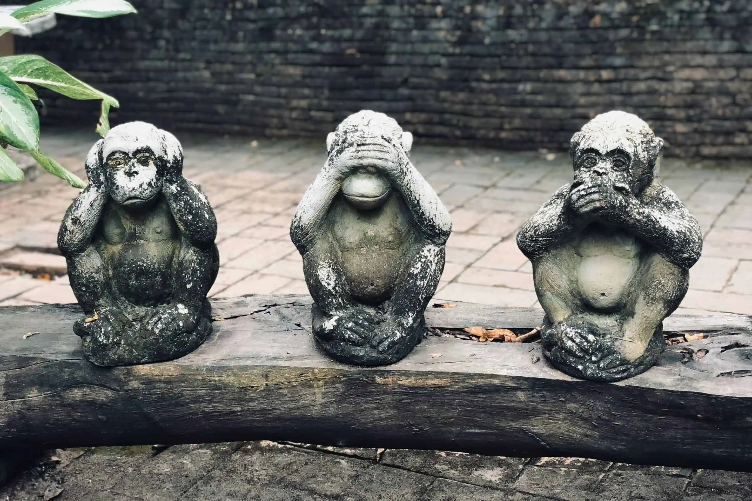 Three Statues of Monkeys, one holding his hands over his ears, one over his eyes, one over his mouth